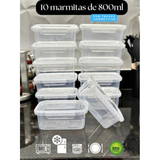 Kit 10 Marmita Potes 800ml com Travas Laterais BPA FREE - Alimentos organizadores de congelador