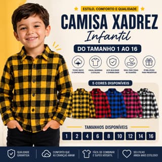 Camisa Blusa Infantil Xadrez Flanelada Manga Longa Junina - ENVIO IMEDIATO !!