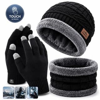 Kit Inverno Touca Forrada + Luva Touch Screen + Cachecol Gola Quente Unissex Frio Masculino Feminino