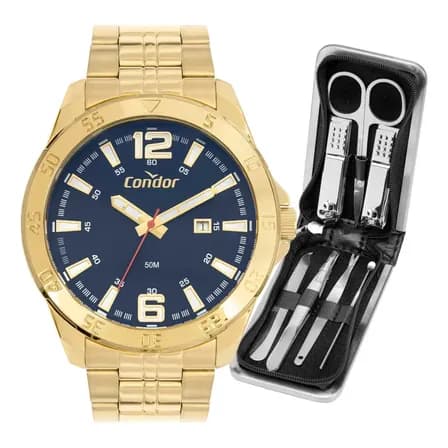 Kit Relógio Condor Masculino Dourado Co2115ncg/k4a Dourado Azul