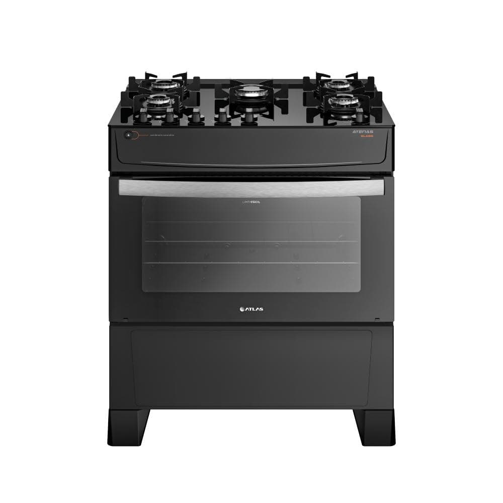 Fogão 5 Bocas Atlas Atenas com mesa de Vidro Acendimento Automático a Gás Preto 110/220V