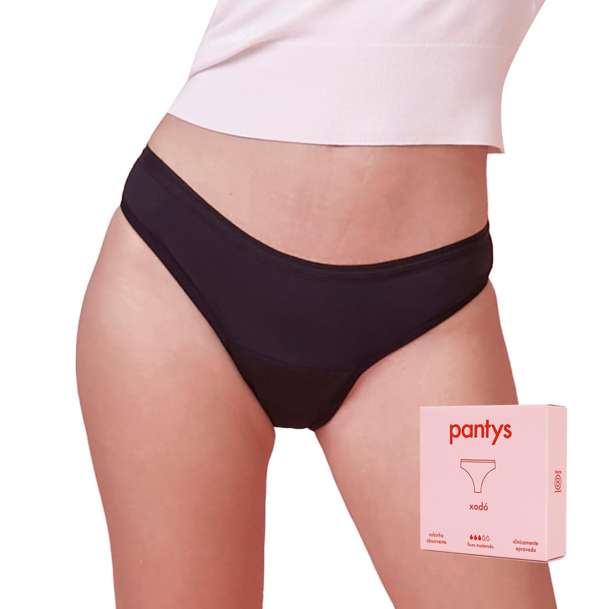 Calcinha Absorvente Menstrual, Fluxo Moderado, Pantys, Xodó, Feminino, Preto