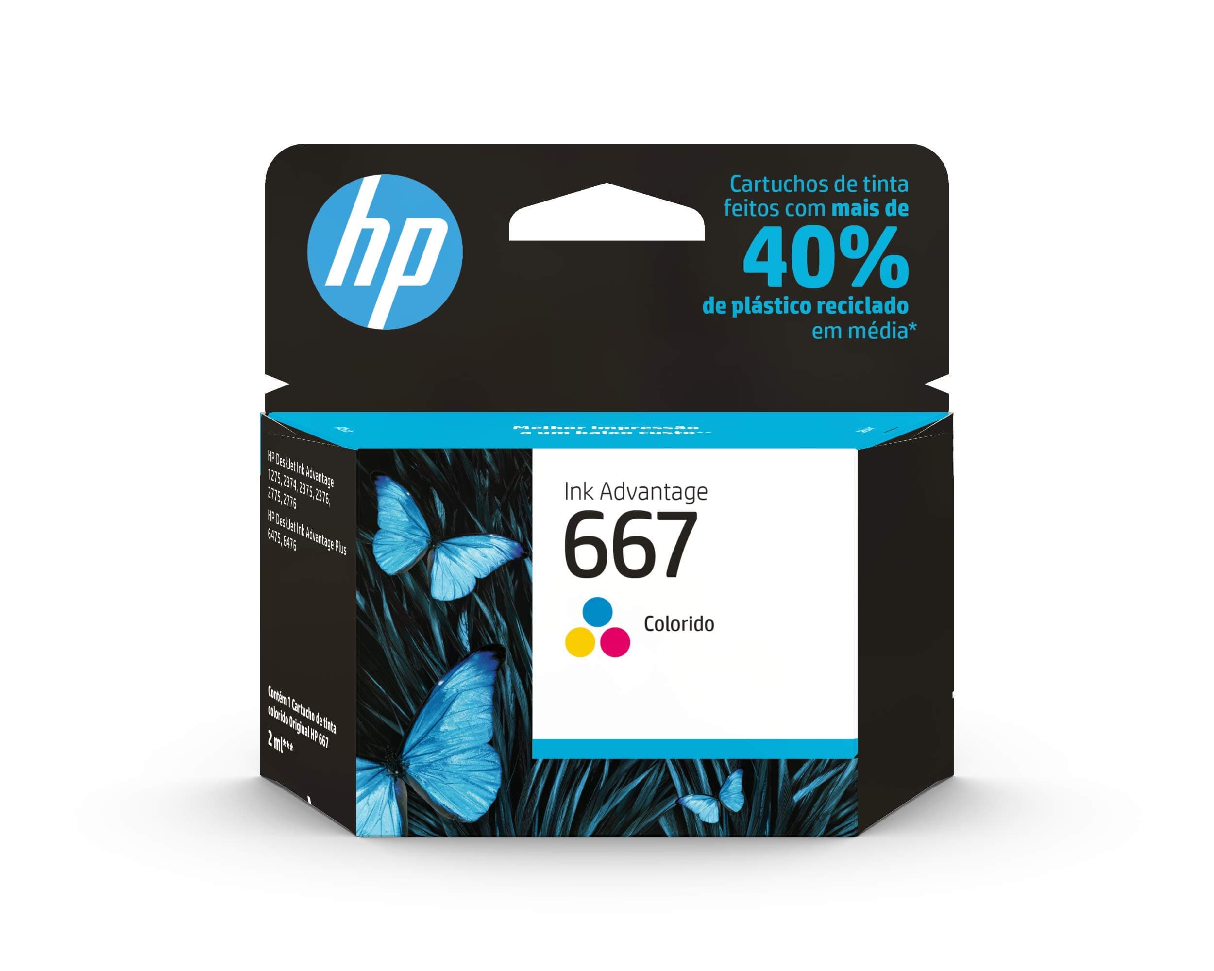 Cartucho de Tinte HP 667 Colorido Original (3YM78AB) Para Impressora Deskjet 2376, 2776, 6476, 5076, 5276