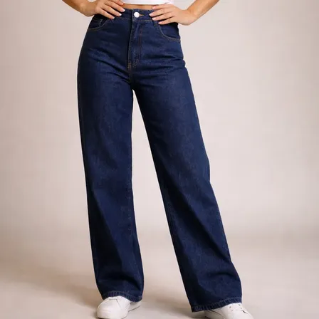 Calça Jeans Wide Leg Feminina Cintura Alta Sem Lycra Stillge
