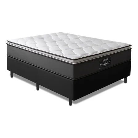 Cama Box Casal Colchão Gazin Molas Ensacadas Pillow Maximus Cinza E Preto 138x188x62cm Cinza/preto